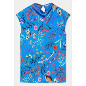 JIGSAW | Vivid Floral Draped Top in Blue Motif, Size US 8/UK 12